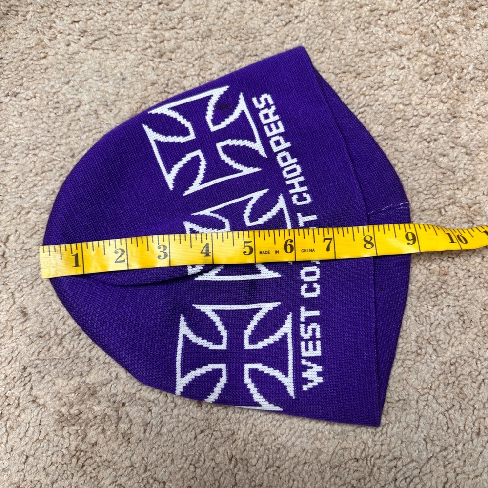 West Coast Choppers Purple Iron Cross Knit Beanie Hat Made in USA Y2K Biker Moto - Picture 7 of 7